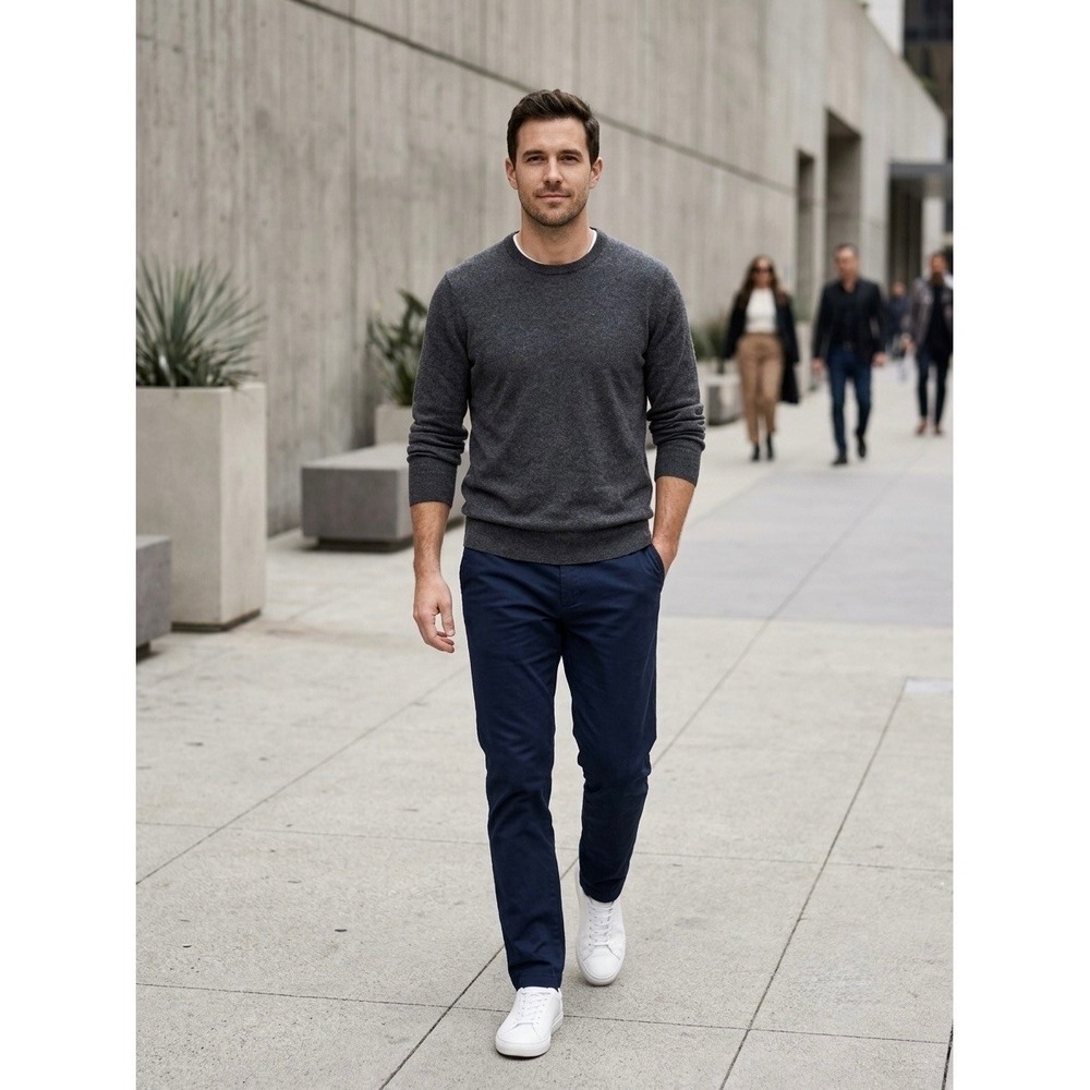Everlane Mens Mongolian Cashmere Crewneck Sweater Charcoal Grey Size L Large